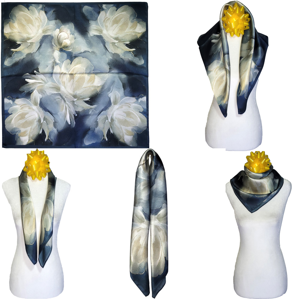 NWT Genuine 100% Mulberry Silk Satin Scarf 25"x25" Medium Square Shawl 57391